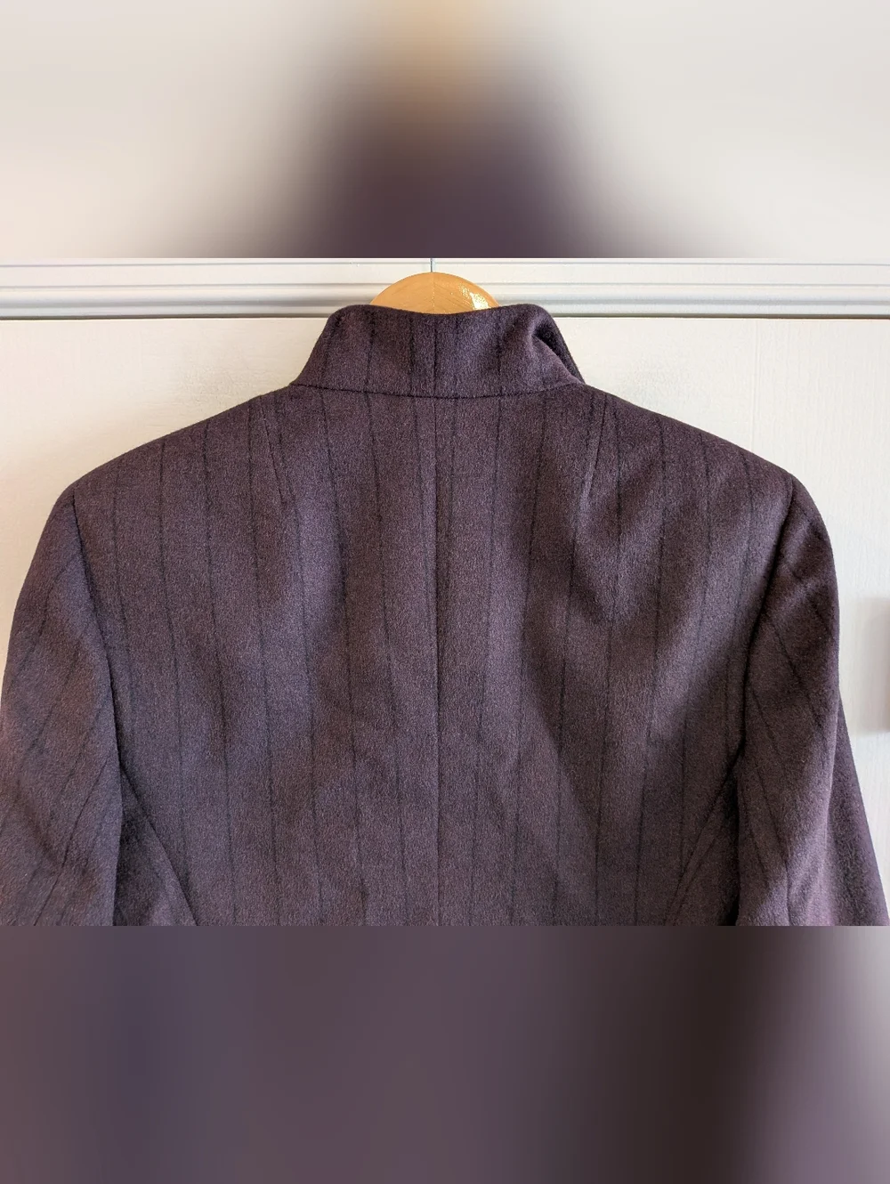 Akris Angora Wool Blazer Striped Purple Black Size 6 Luxury Old Money Classic